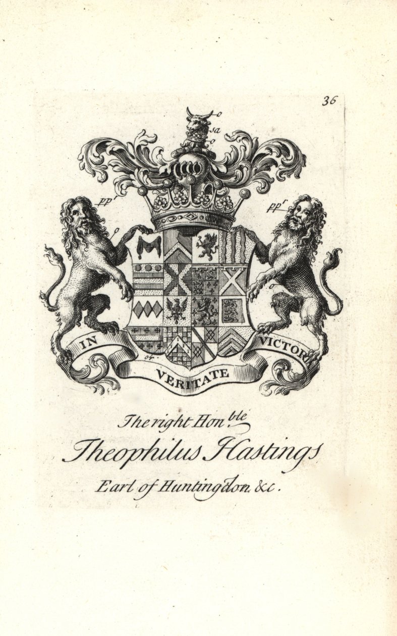Stemma e cresta del nobile Theophilus Hastings, 9° Conte di Huntingdon da Andrew Johnston