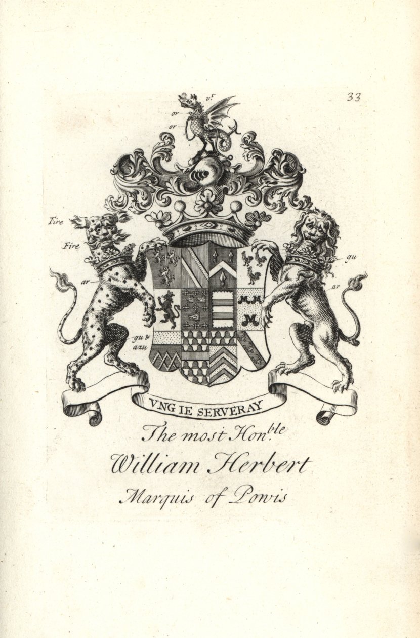 Stemma e cresta del nobile William Herbert, 2° Marchese di Powis da Andrew Johnston