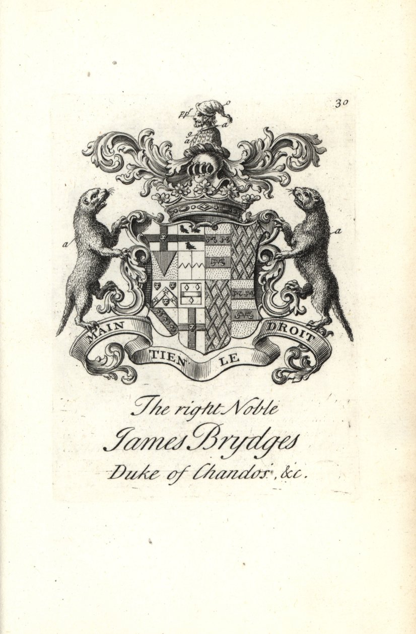 Stemma e cresta del nobile James Brydges, Duca di Chandos da Andrew Johnston