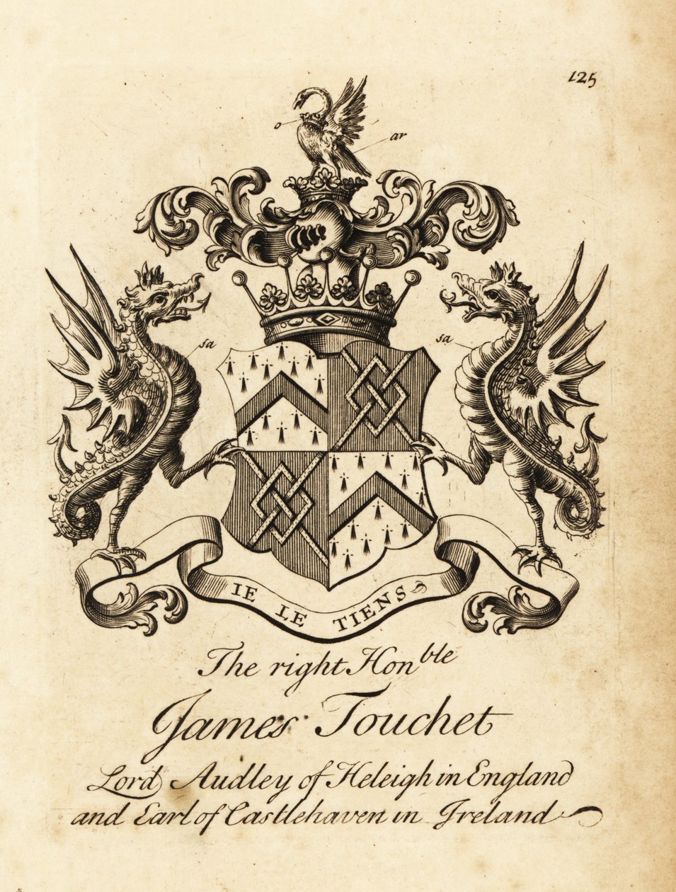 Stemma del Diritto Onorevole James Touchet, Lord Audley di Heleigh in Inghilterra, 6º Conte di Castlehaven in Irlanda, morto nel 1740 da Andrew Johnston