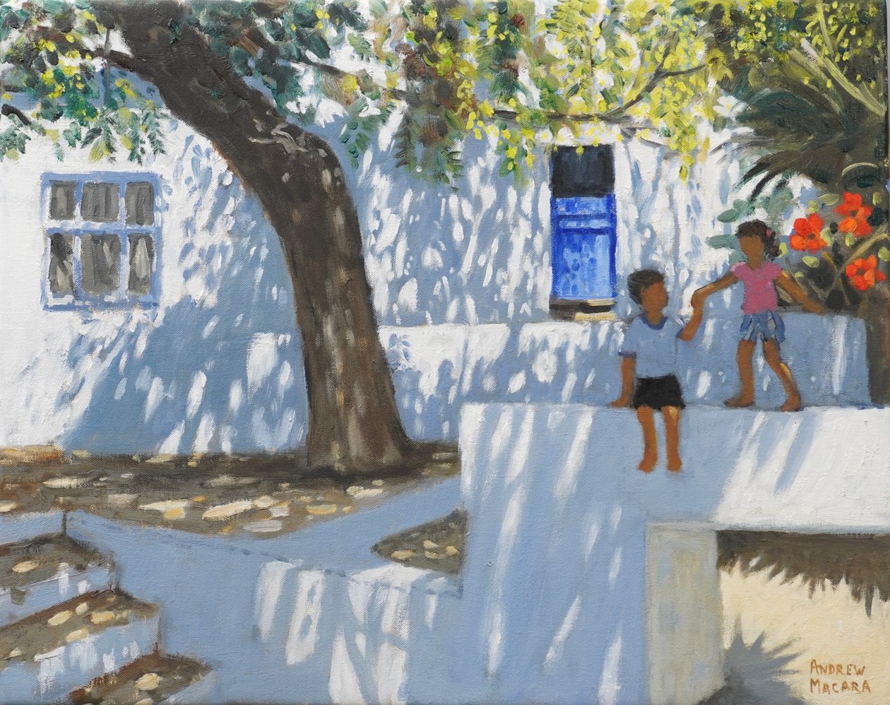 Porta blu, Mykonos, Grecia, 2024 (olio su tela) da Andrew Macara