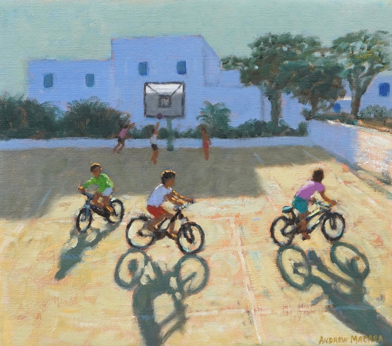 Ragazzi in bicicletta, Grecia (olio su tela) da Andrew Macara