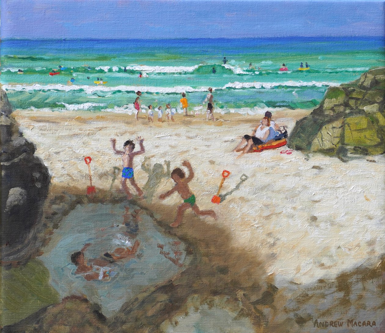 Divertimento nella piscina marina, St Ives, 2024 (olio su tela) da Andrew Macara