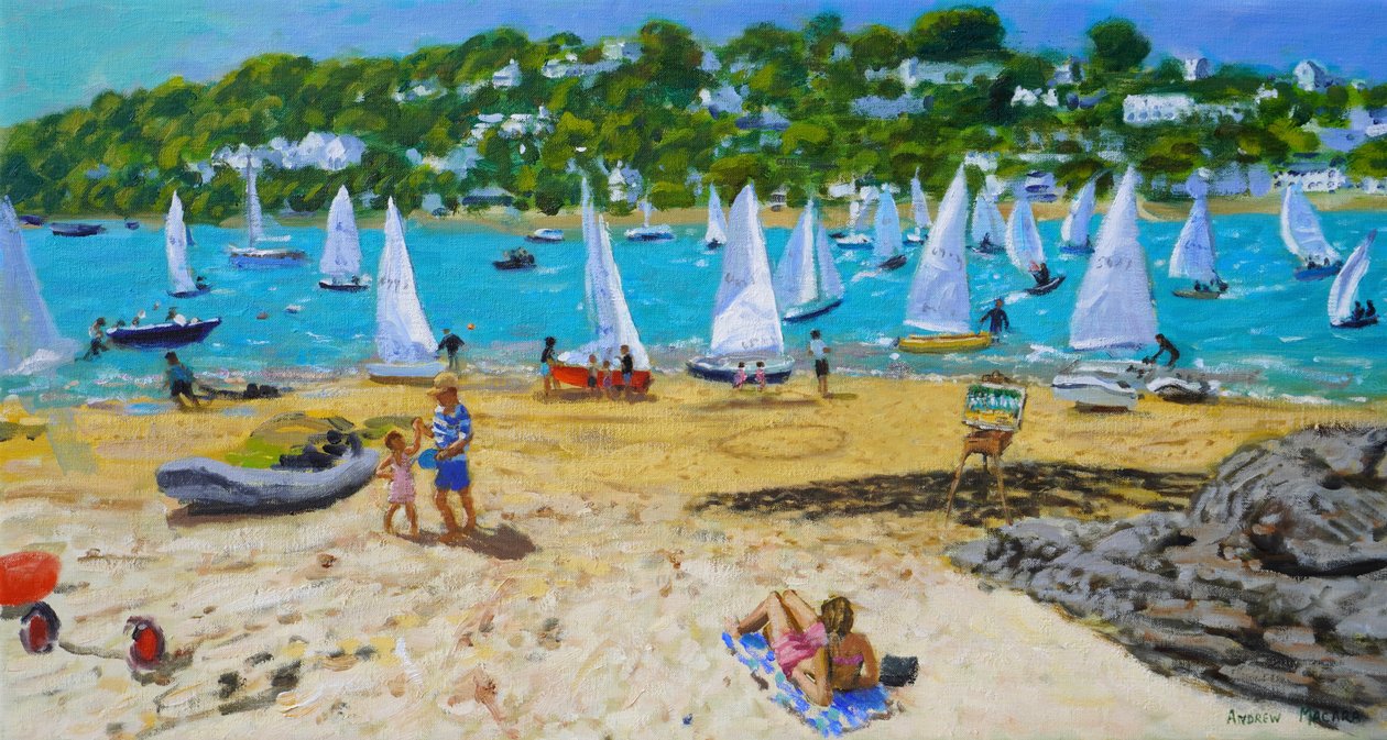 Regata di Salcombe e cavalletto per artisti, 2023 (olio su tela) da Andrew Macara