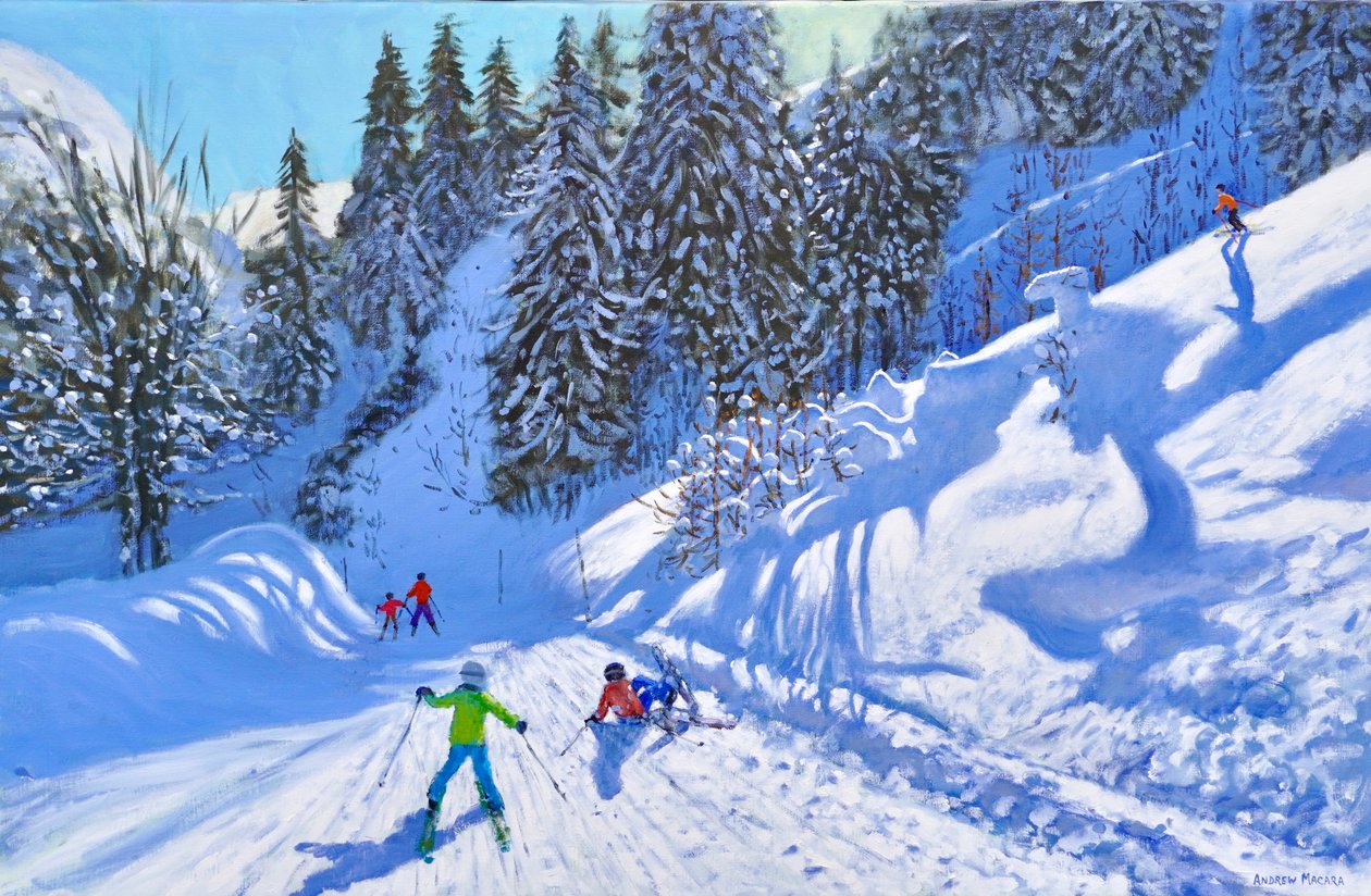 Sciare in pista, Tignes, Francia, 2022 (olio su tela) da Andrew Macara