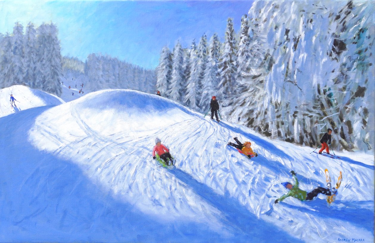Sciare a Morzine, Francia, 2023 (olio su tela) da Andrew Macara