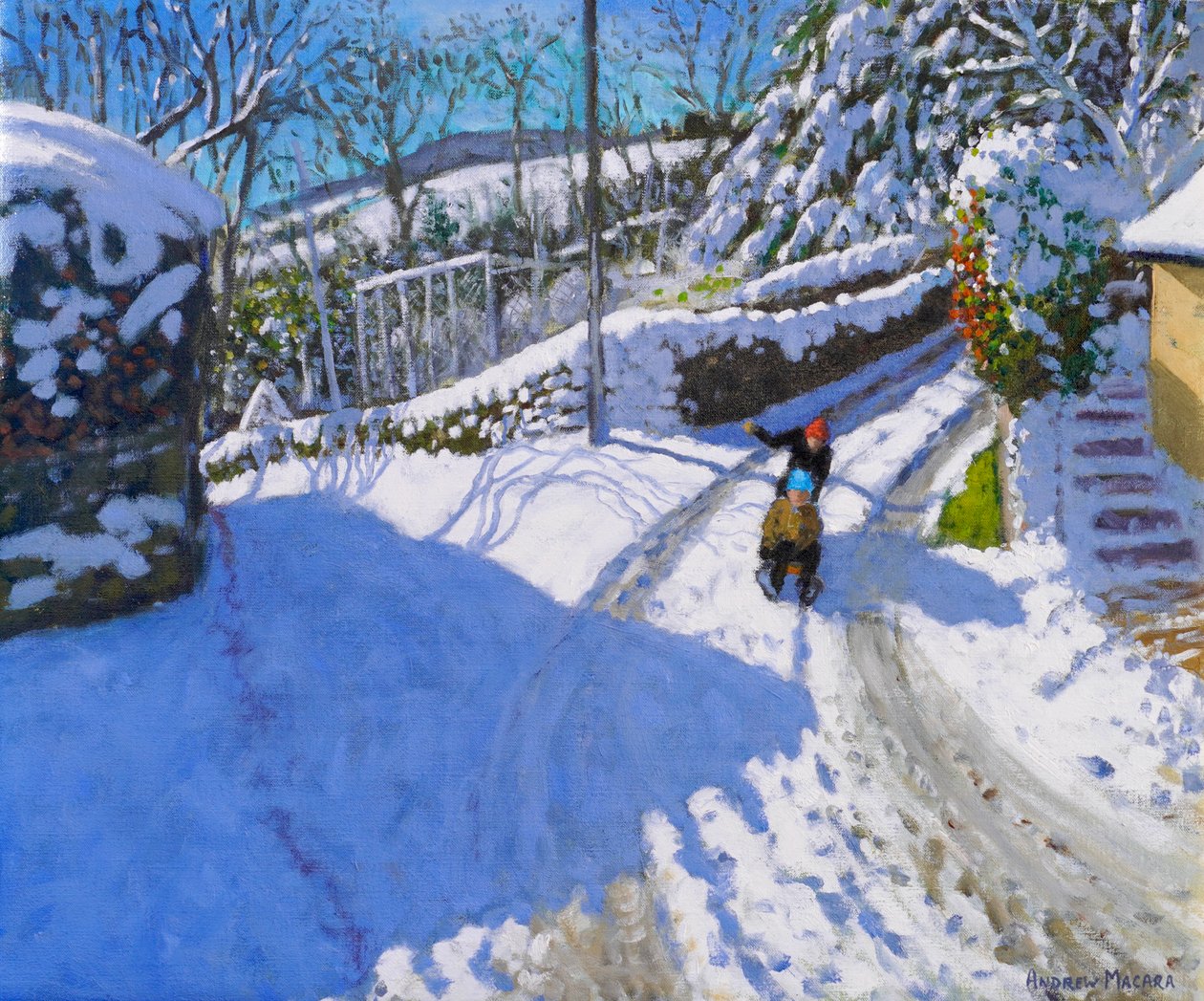 Slitta a Wirksworth, Derbyshire, 2024 ( olio su tela) da Andrew Macara
