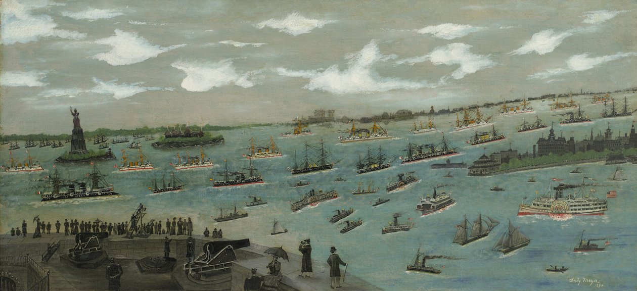 Rassegna della flotta degli Stati Uniti nel porto di New York con la Statua della Libertà, 1893 da Andrew Meyer