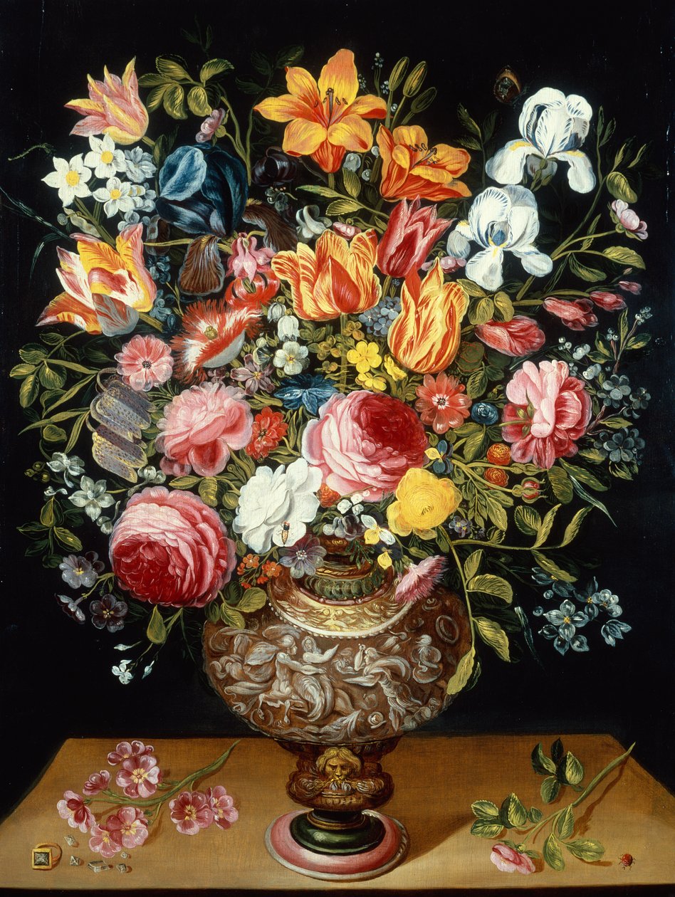 Rose, tulipani, narcisi, iris e altri fiori in un