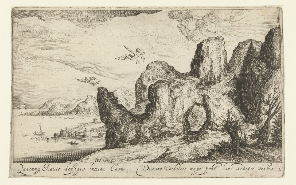 Paesaggio con la caduta di Icaro da Andries Jacobsz. Stock