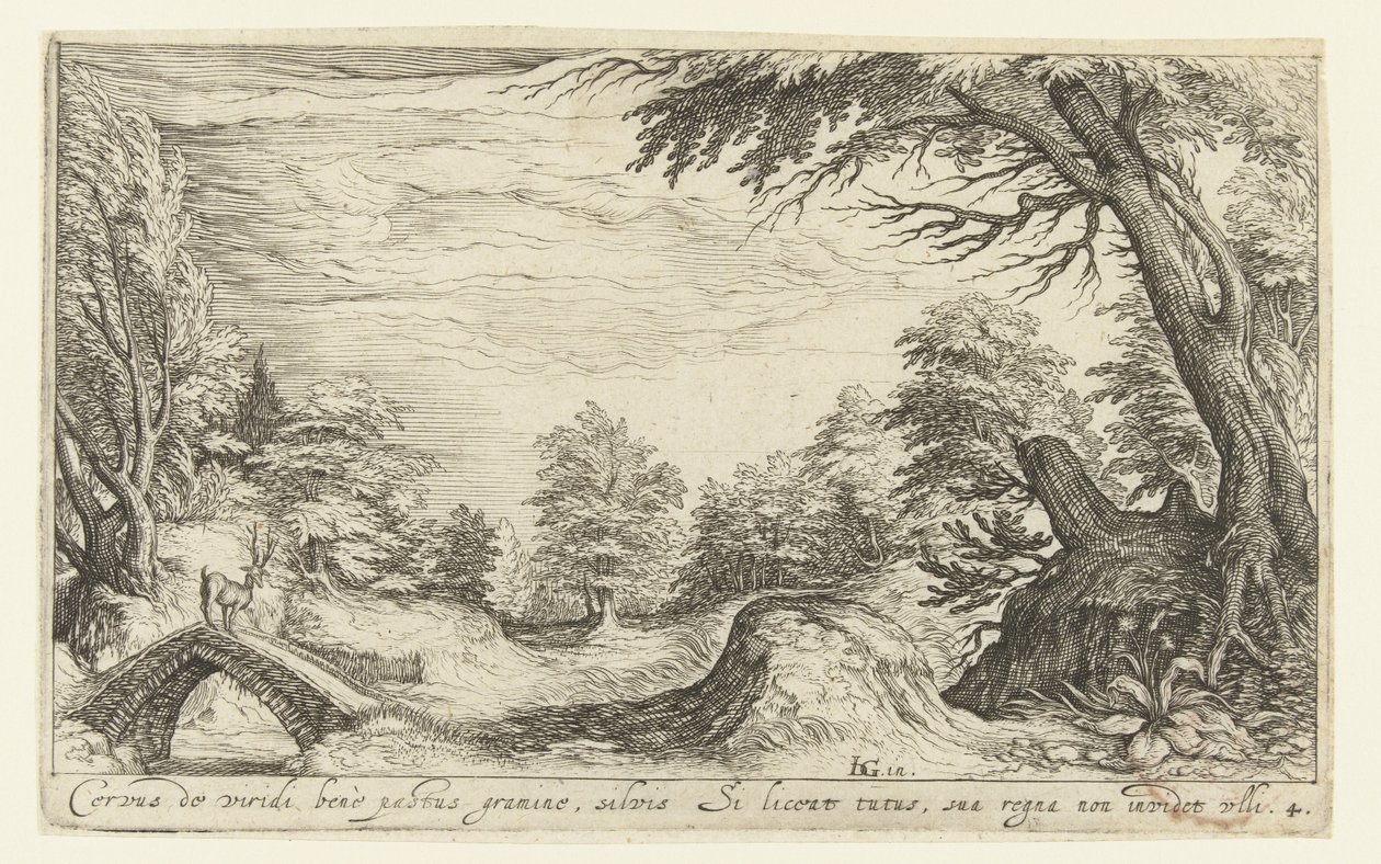 Paesaggio con un cervo su un ponte da Andries Jacobsz. Stock
