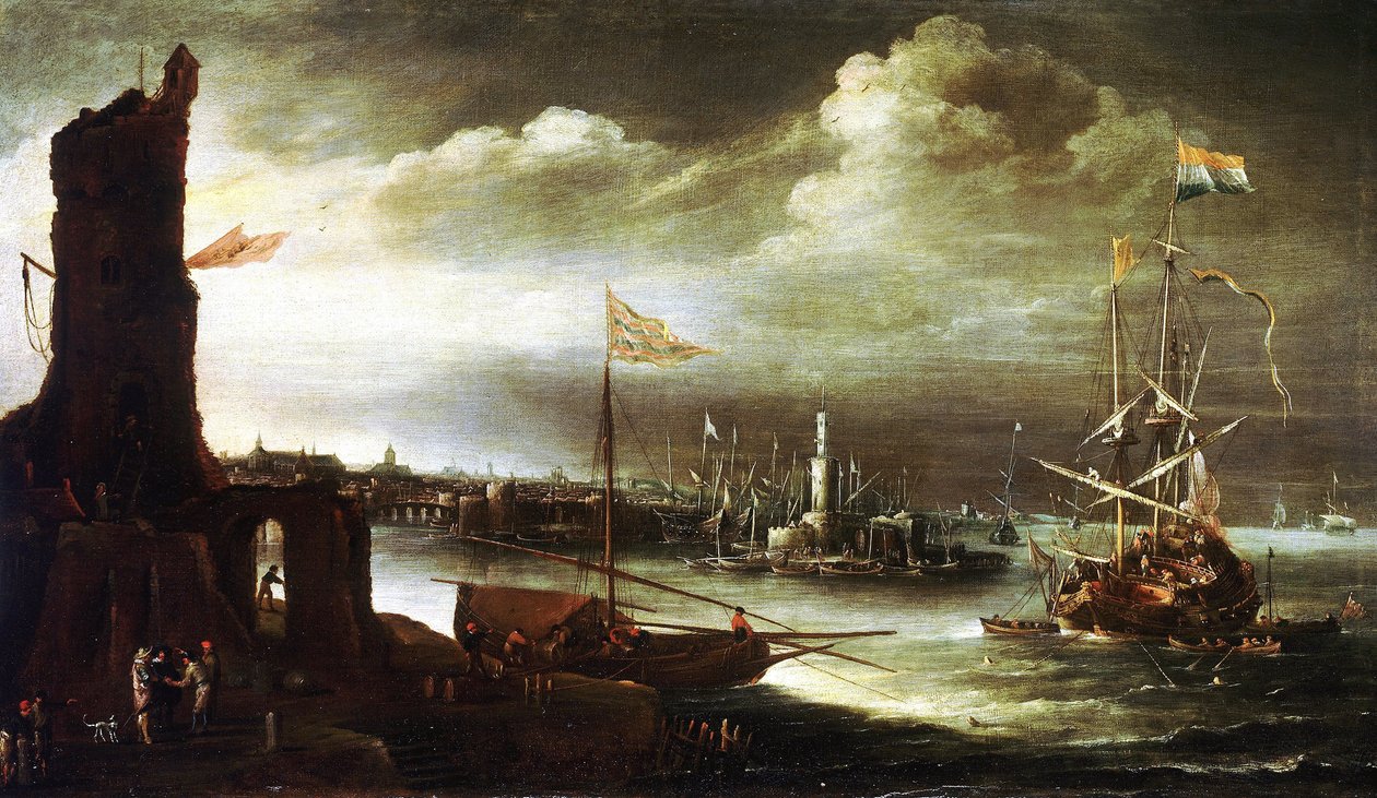 Una nave olandese ancorata davanti al porto di Genova (Italia) da Andries van Eertvelt