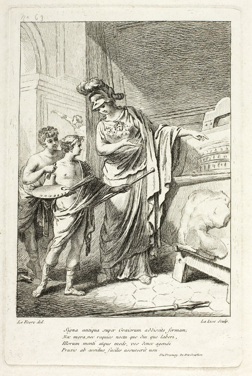Minerva insegna a un giovane artista, illustrazione per il Catalogue historique du Cabinet di Mariette da Ange Laurent de Lalive de Jully