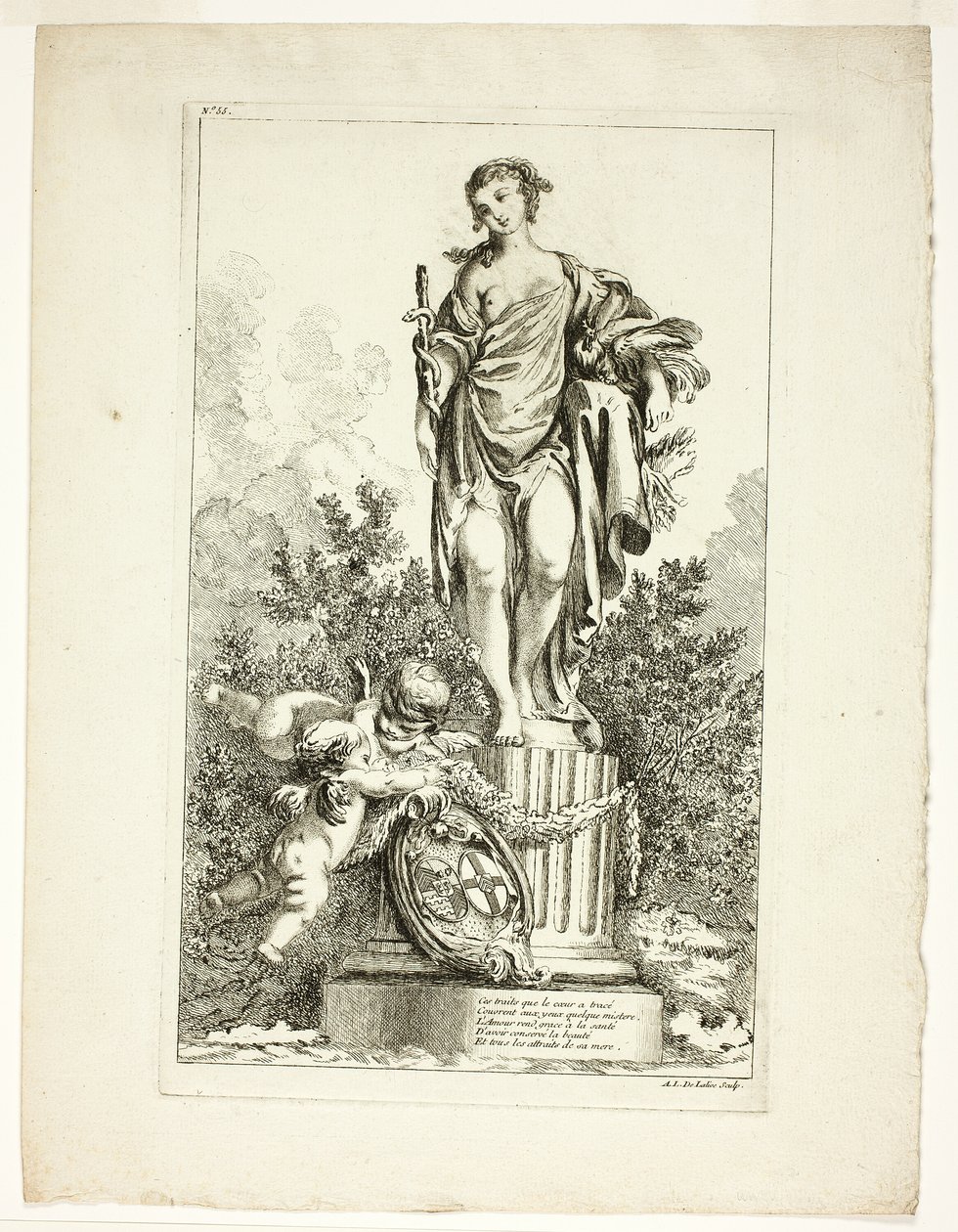 Due amanti che ringraziano la statua della salute da Ange Laurent de Lalive de Jully