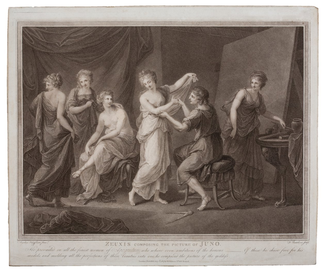 Zeusi che compone il quadro di Giunone di Francesco Bartolozzi, pubblicato a Londra da W. Palmer, 1785 da Angelica Kauffmann