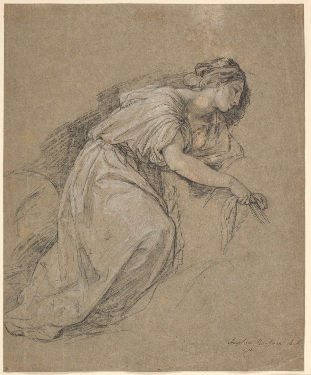 Studio dal vero di una donna inginocchiata di profilo da Angelica Kauffmann