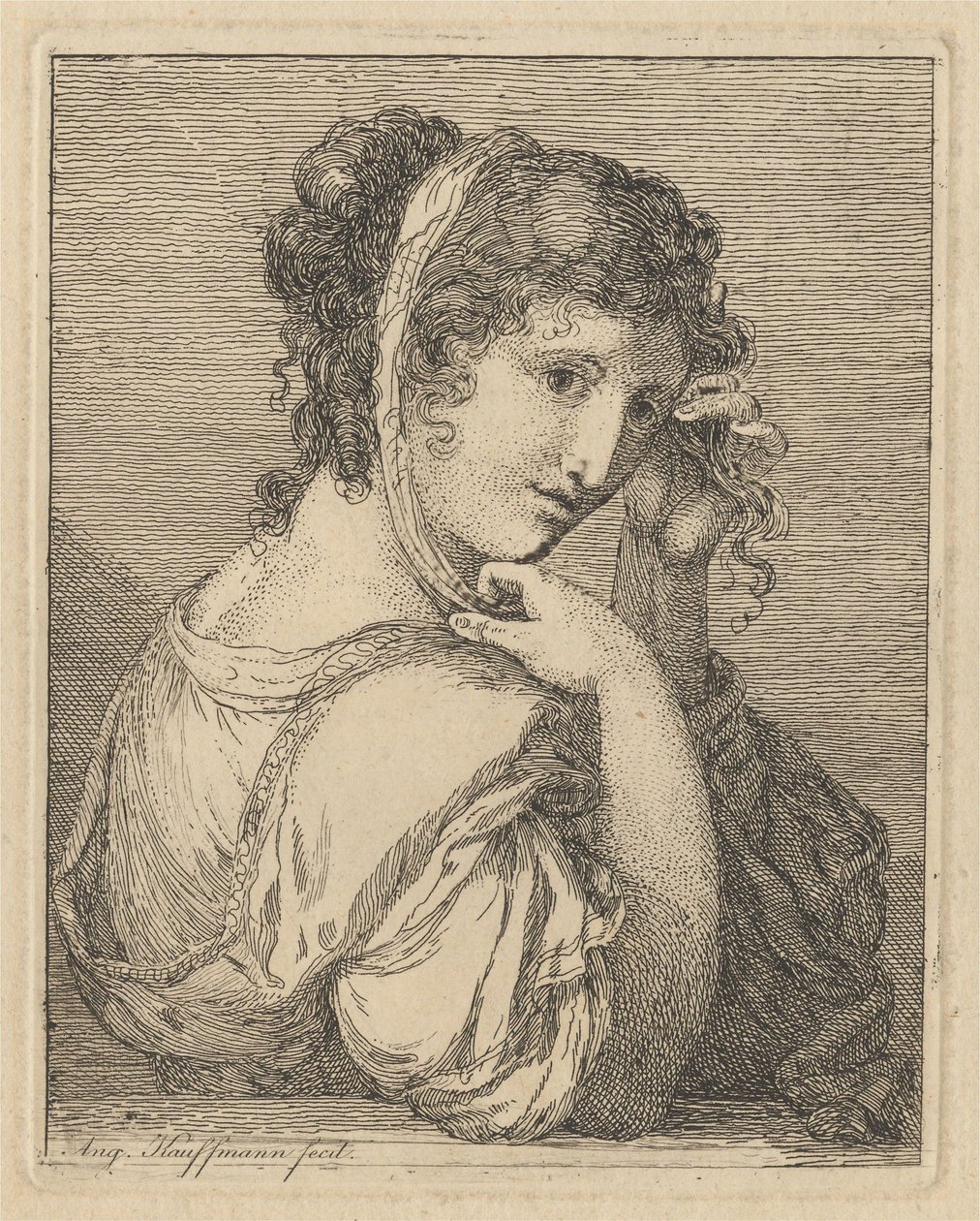 Donna che si sistema un nastro tra i capelli da Angelica Kauffmann