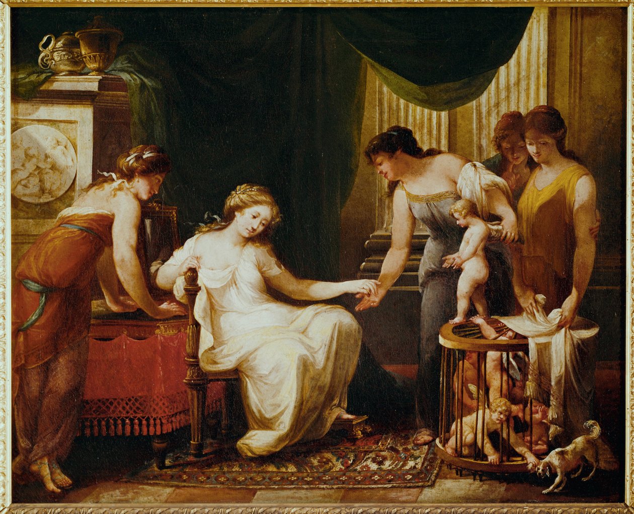 Il venditore di amori... (dipinto su tela) da Angelika Kauffmann