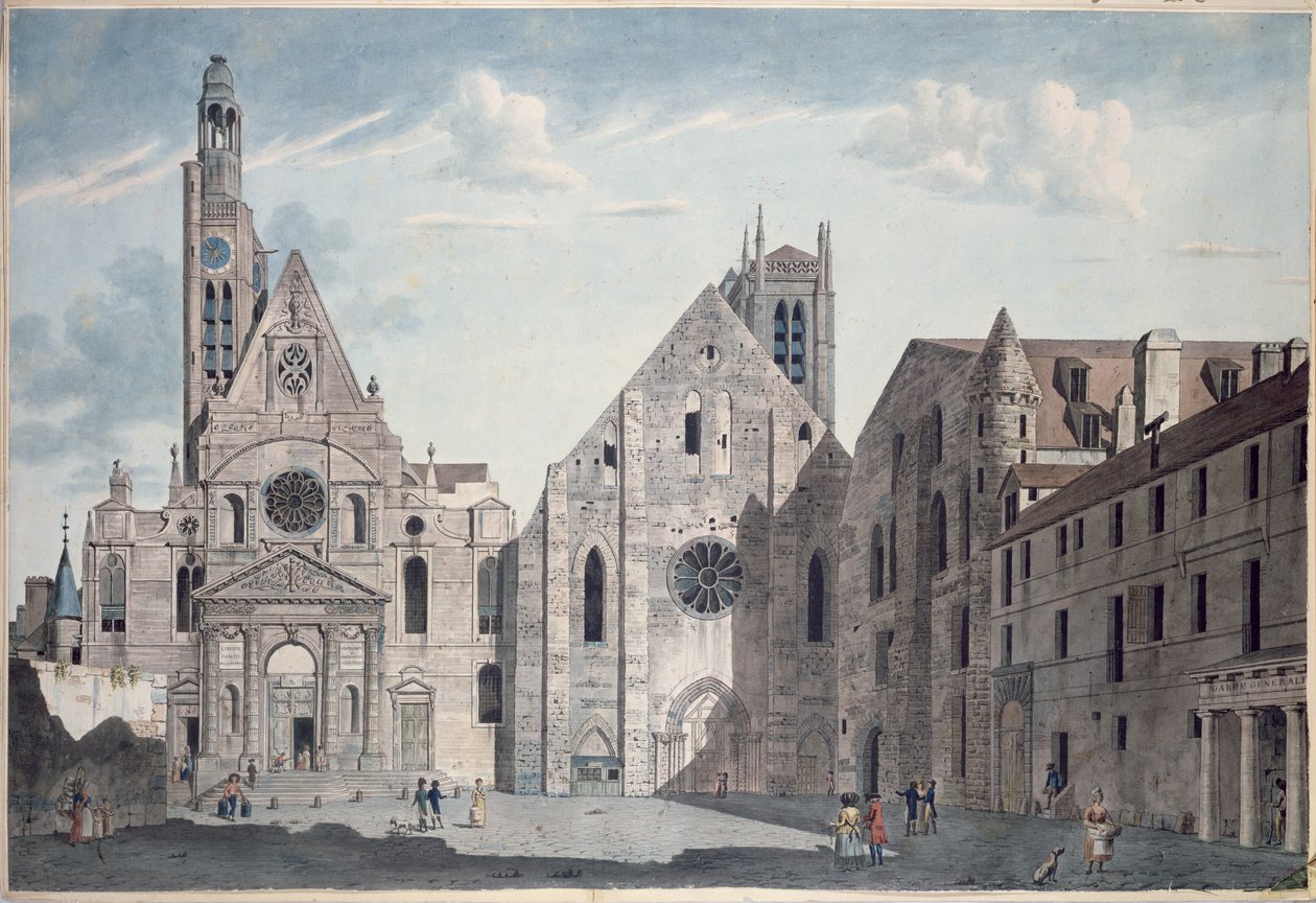 Facciate delle chiese di St. Genevieve e St. Etienne du Mont, Parigi, c.1800 da Angelo Garbizza