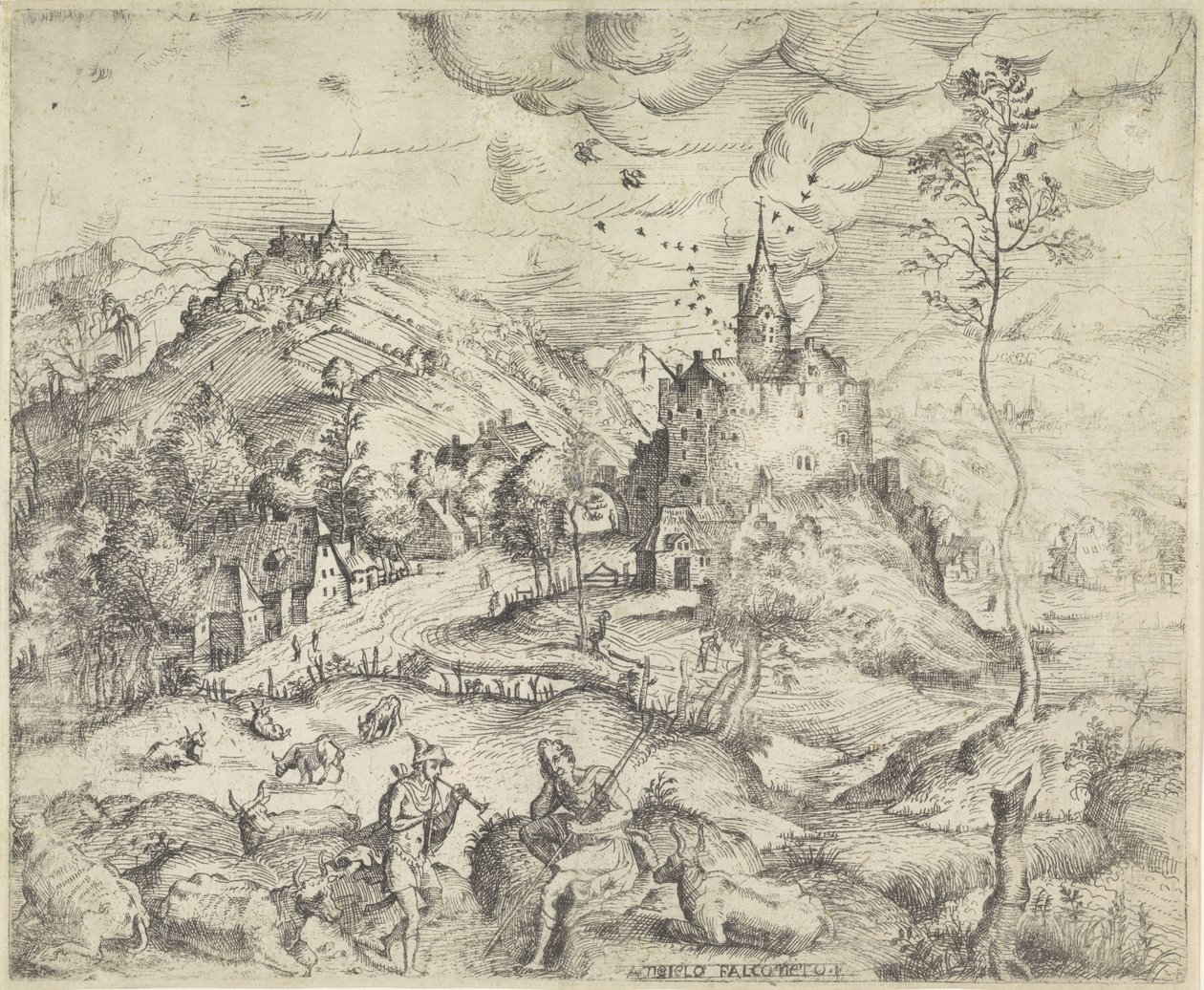 Paesaggio con Mercurio che ruba il gregge di Apollo da Angelo Falconetto