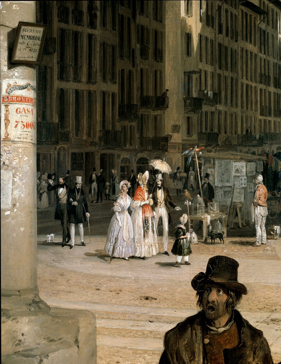 Marche de Figini a Milano (Piazza del Duomo con un angolo del Coperto dei Figini) (dettaglio) - Dipinto di Angelo Inganni (1807-1880) da Angelo Inganni