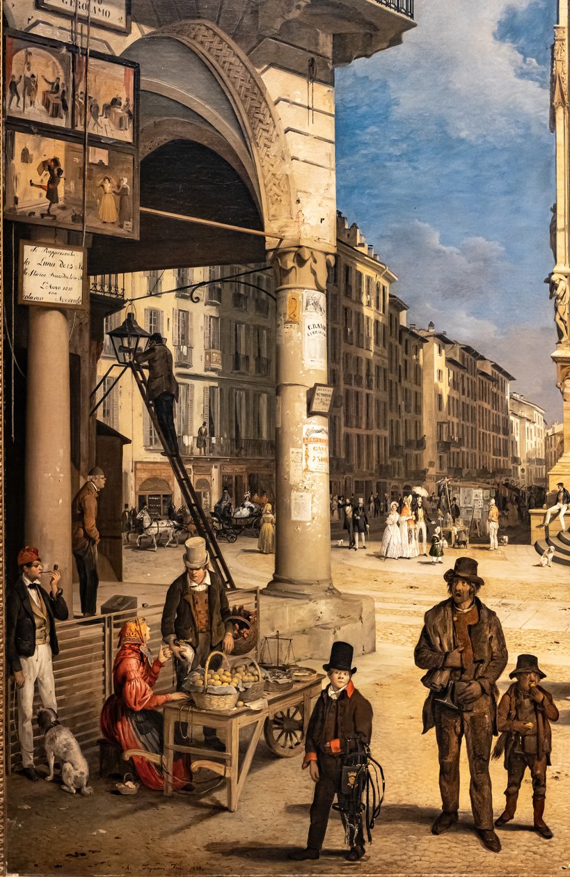 Veduta del Duomo con il Coperto dei Figini (dettaglio) da Angelo Inganni