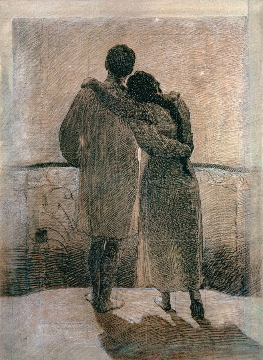 Giovane coppia, pannello centrale dal trittico Sogno e realtà, 1905 da Angelo Morbelli