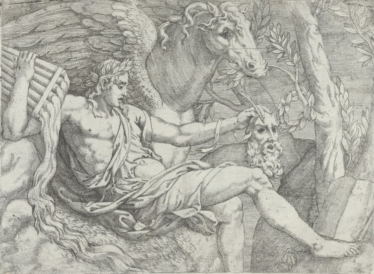 Apollo con flauto nella mano destra accompagnato da Pegaso da Angiolo Falconetto