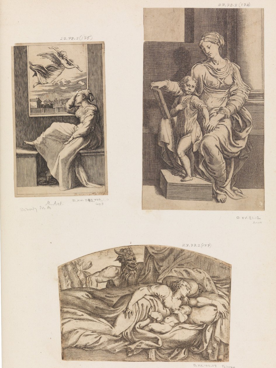 Donna e angelo, Vergine e Bambino, Satiro che osserva una giovane madre e bambino dormire, 1555-1567 da Angiolo Falconetto
