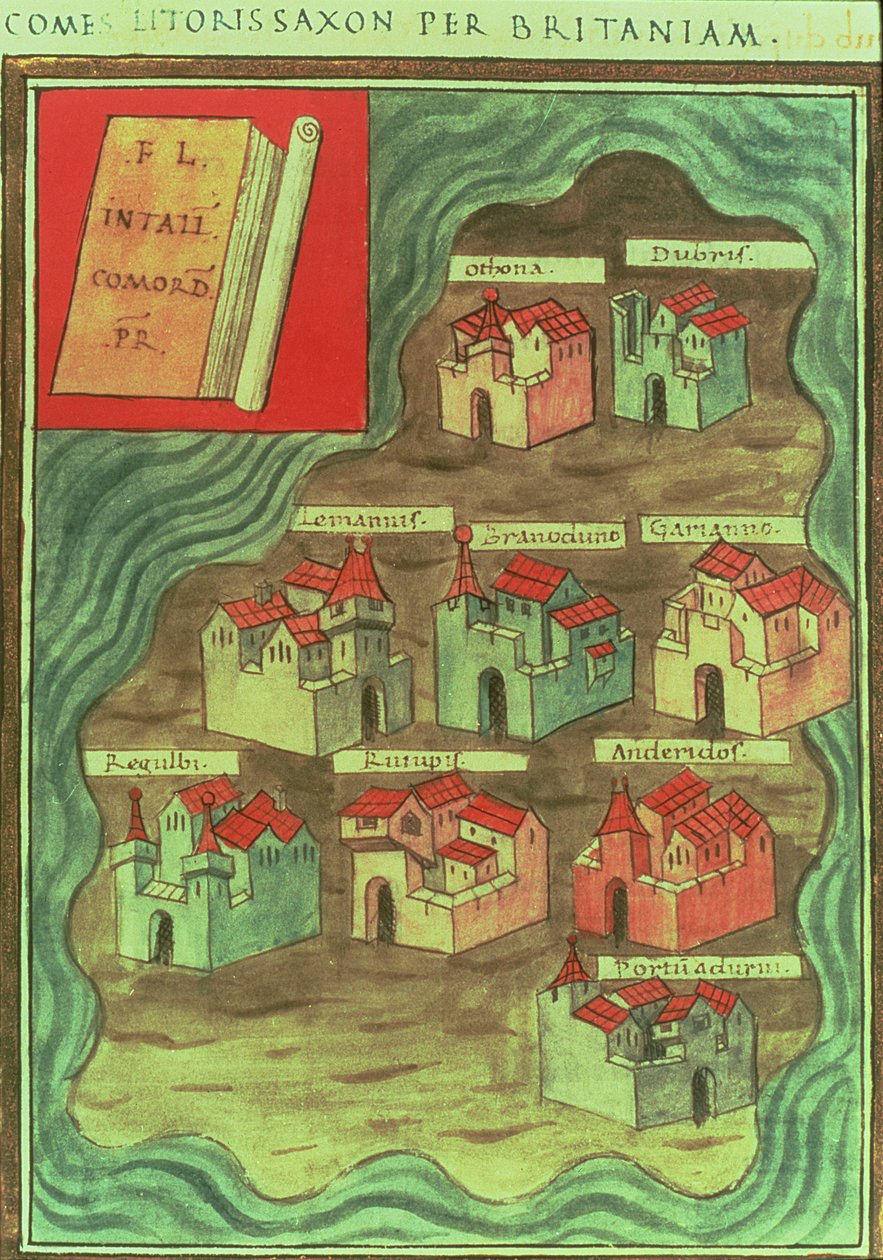 "Comes Litoris Saxon Per Britaniam", mappa anglosassone, 950 d.C. circa (stampa) da Anglo Saxon Anglo Saxon