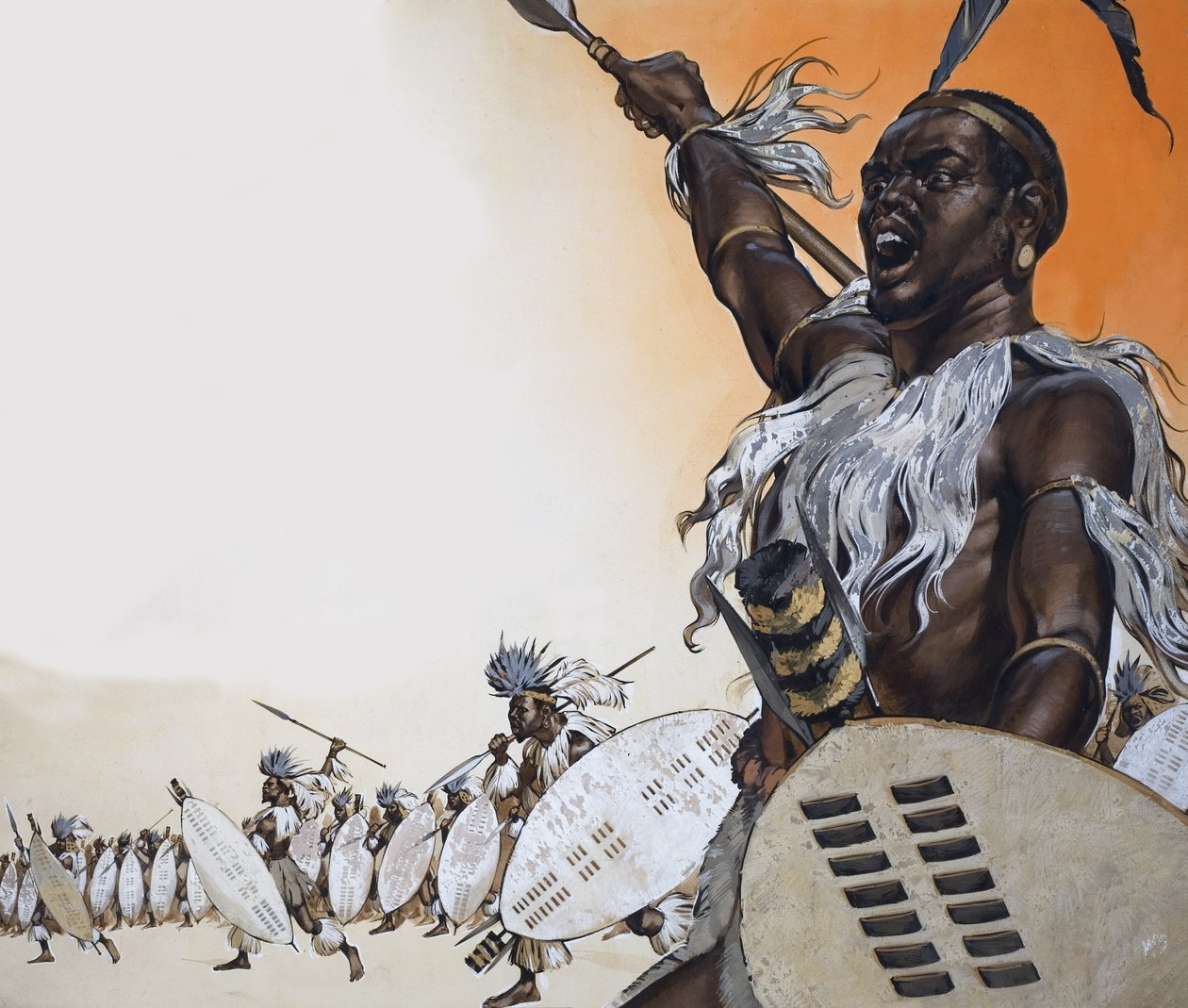 Chaka in battaglia alla testa del reggimento di Tulwana impi (gouache su carta) da Angus McBride
