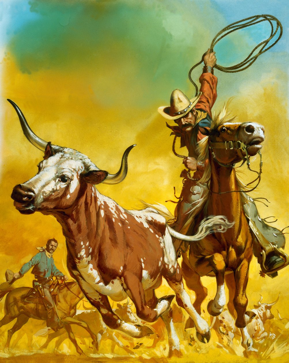 Cowboy che prende al lazo il bestiame (gouache su carta) da Angus McBride