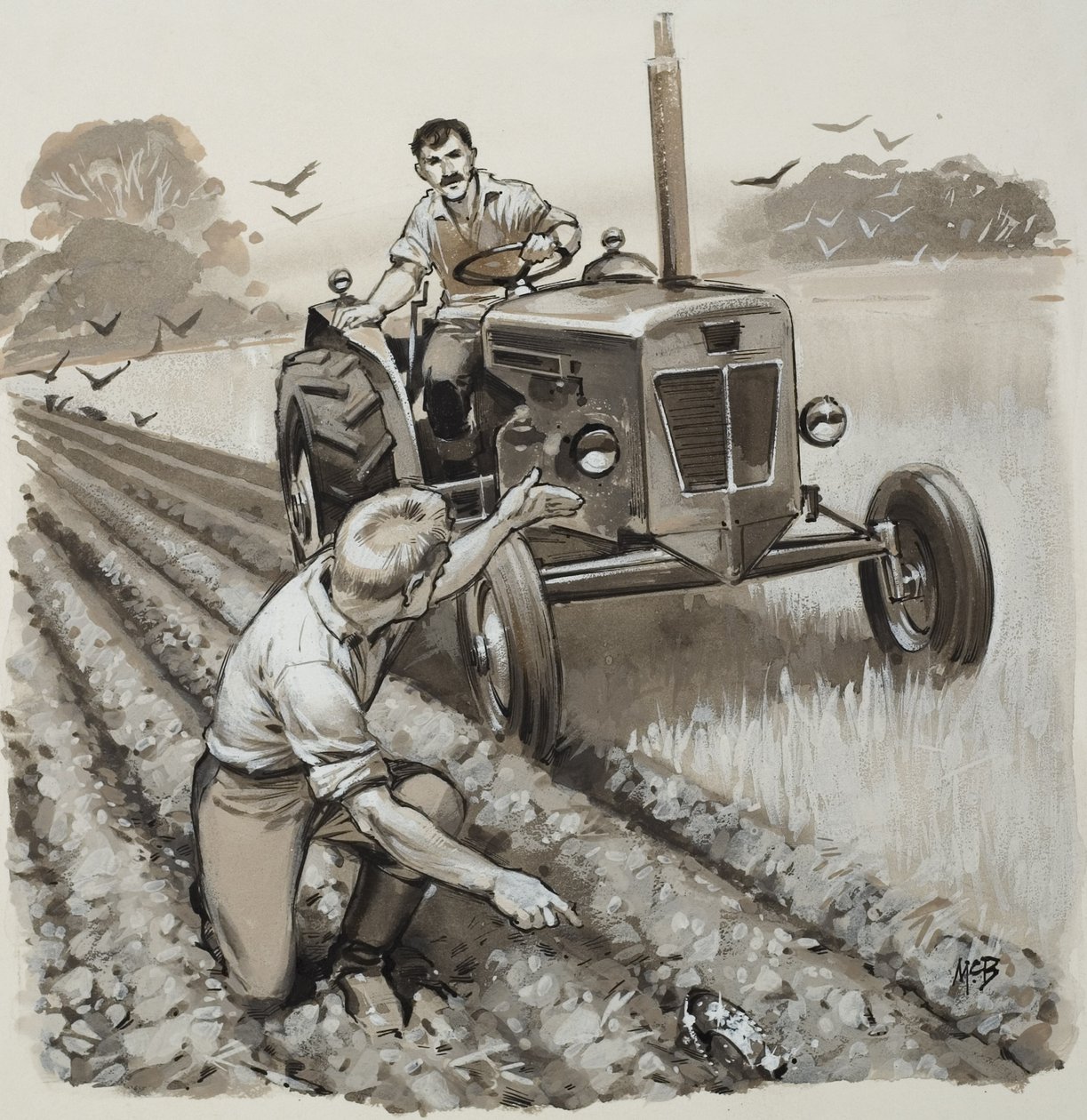 Contadino alla scoperta di una reliquia antica (gouache su carta) da Angus McBride