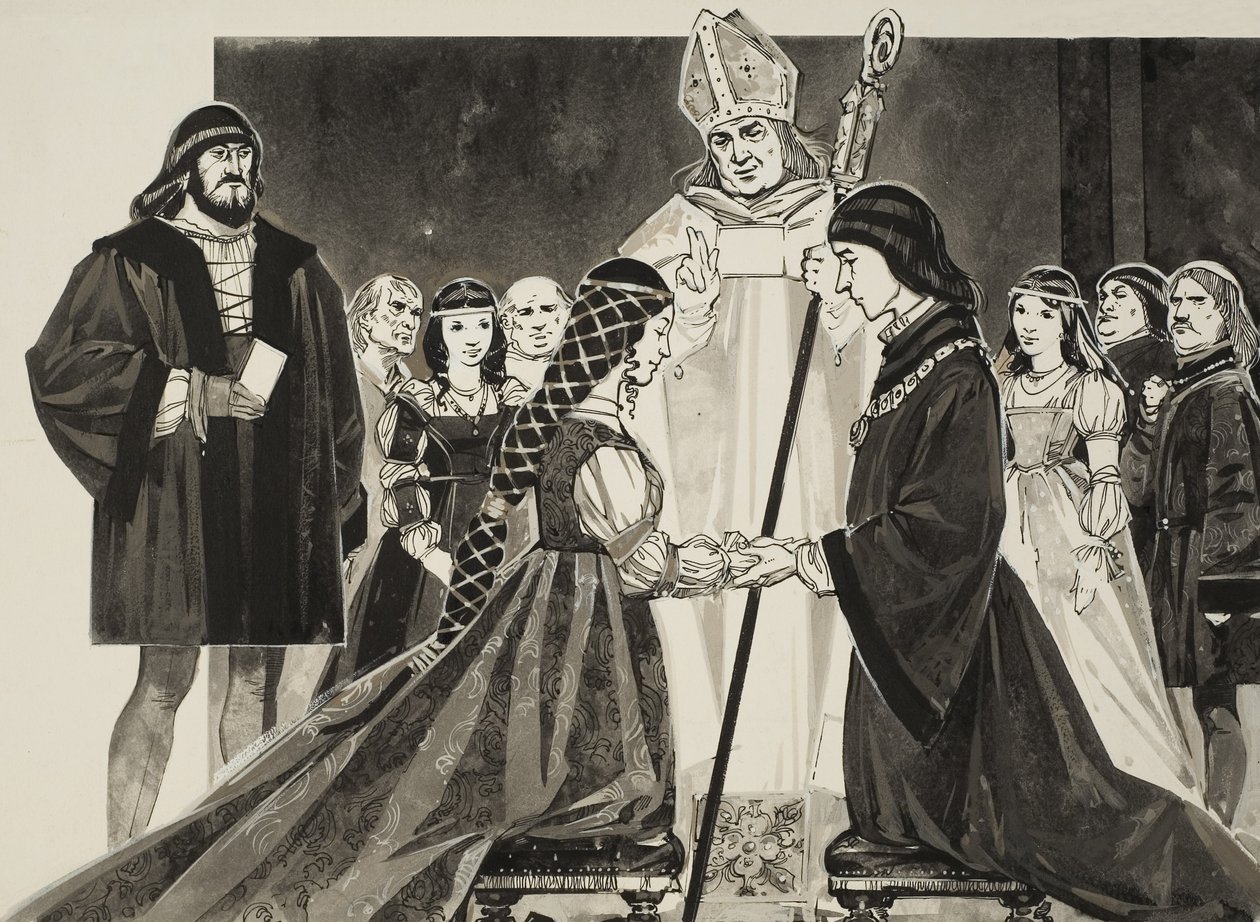 Matrimonio di Lucrezia Borgia (1480-1519) con il duca Alfonso (gouache su carta) da Angus McBride
