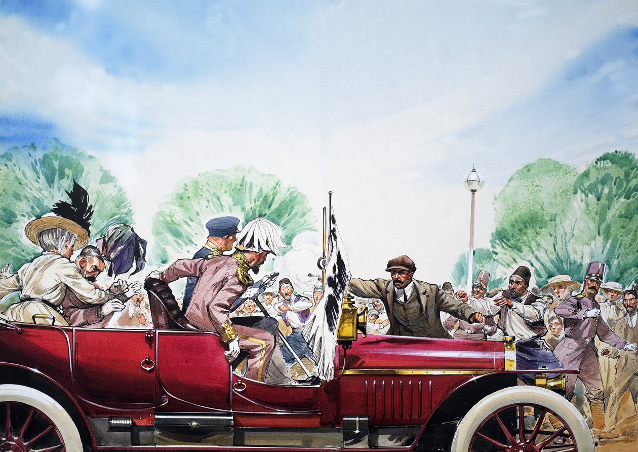 Lo scoppio della Prima guerra mondiale, illustrazione da "Grandi eventi della storia mondiale" (gouache su carta) da Angus McBride