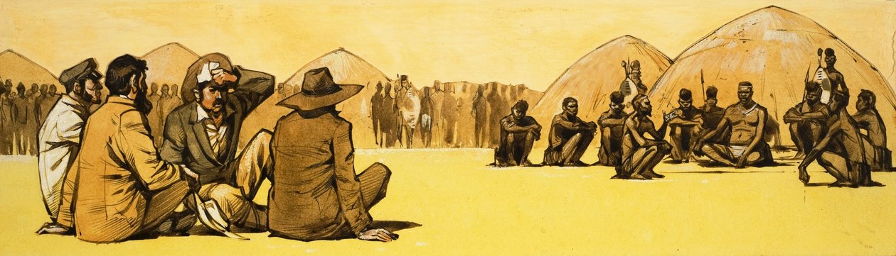 I pionieri negoziano con i capi tribù in Africa da Angus McBride