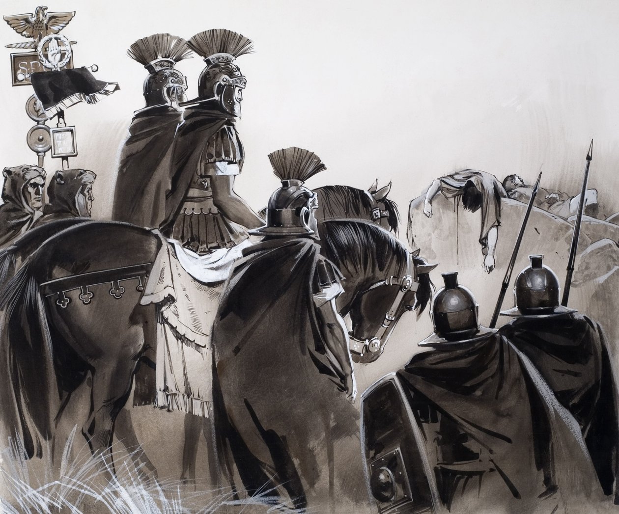 Soldati romani dopo una battaglia (guazzo su carta) da Angus McBride