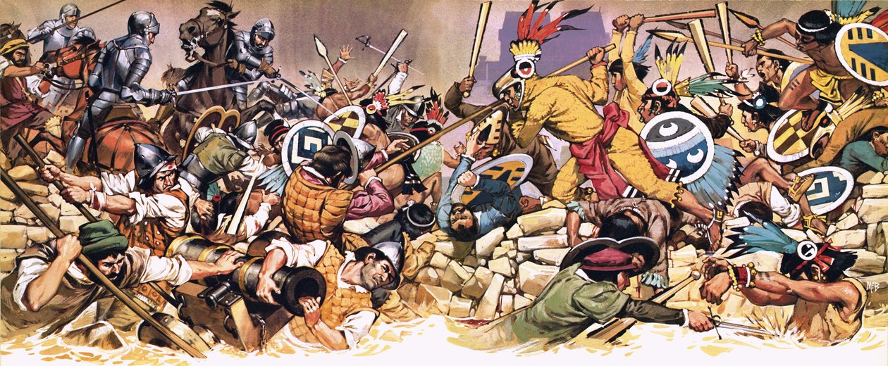 Spagnoli attaccati dagli Aztechi da Angus McBride