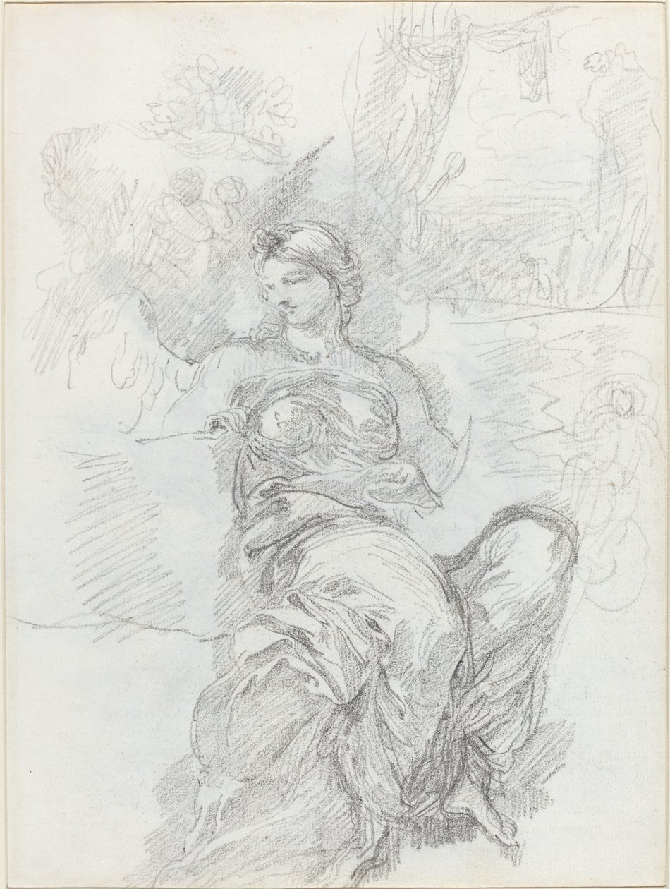 Angelo seduto in un paesaggio (recto) da Anicet Charles Gabriel Lemonnier