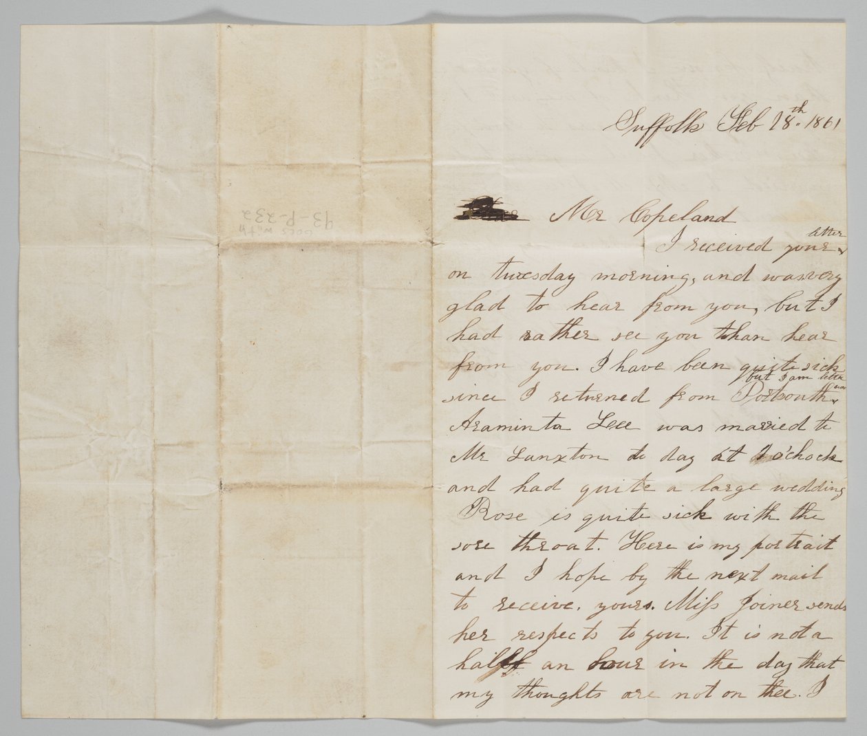 Lettera a John Copeland dalla moglie Ann, 18 febbraio 1861 da Ann Hurst Copeland