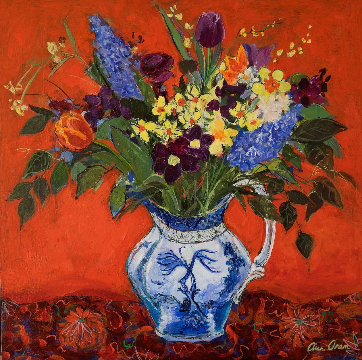 Fiori di primavera su rosso, 2017 da Ann Oram