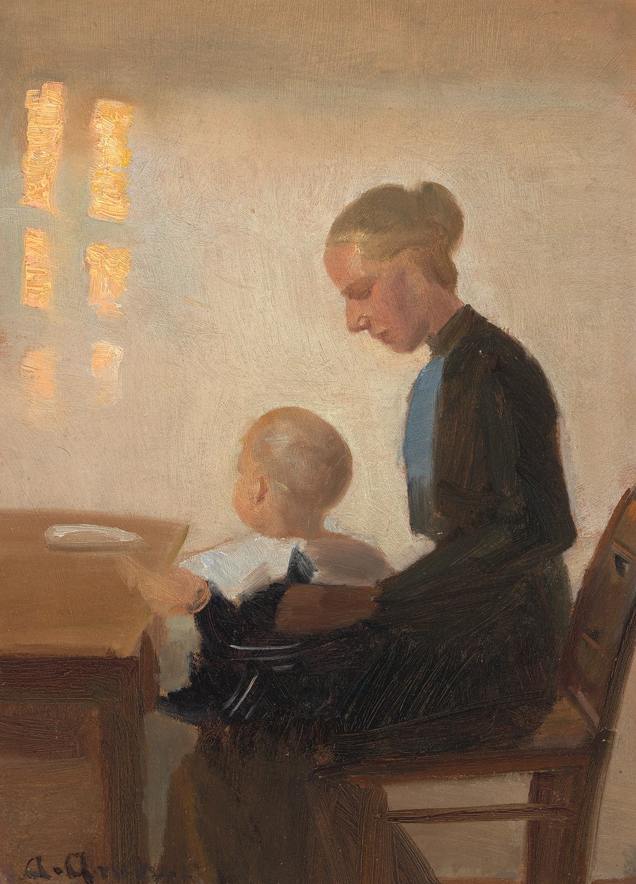 Un interno con madre e figlio. da Anna Ancher