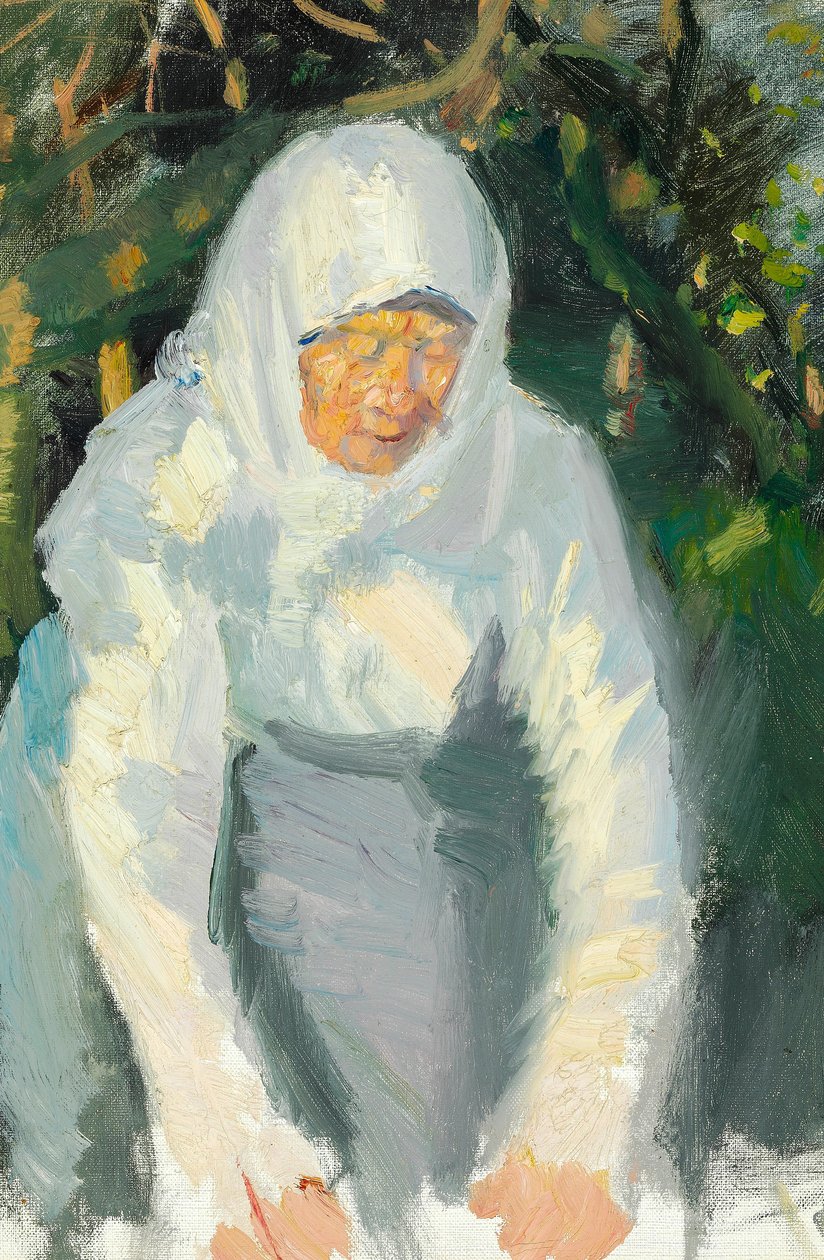 Donna di Skagen con una sciarpa bianca. da Anna Ancher