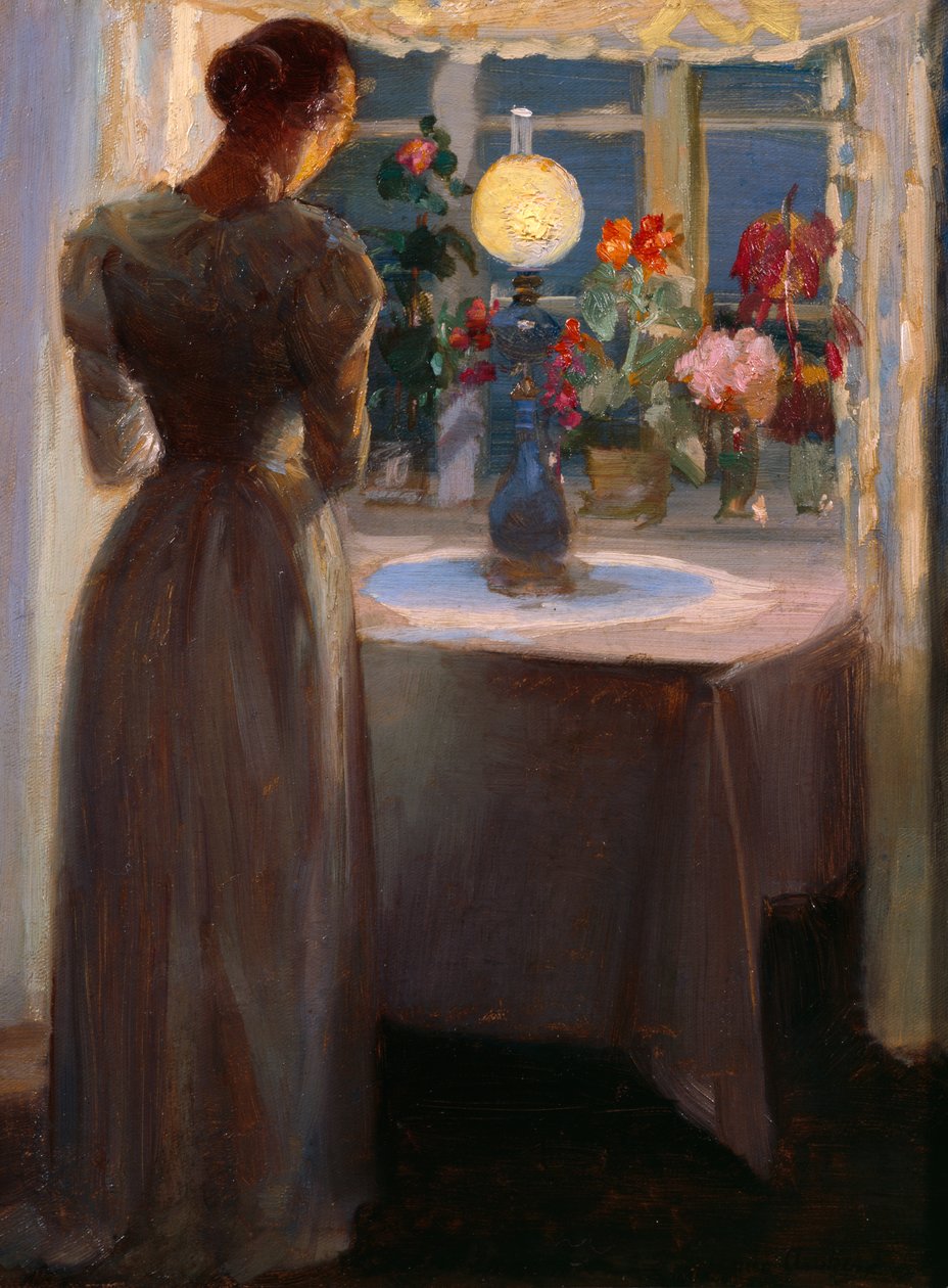 Giovane ragazza davanti a una lampada da Anna Kirstine Ancher