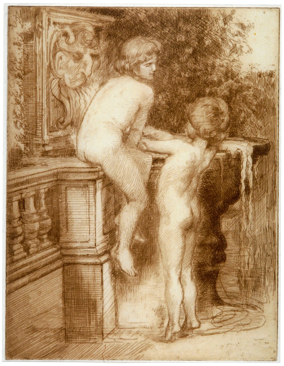 Due ragazzi a una fontana, c. 1864-1930 da Anna Lea Merritt