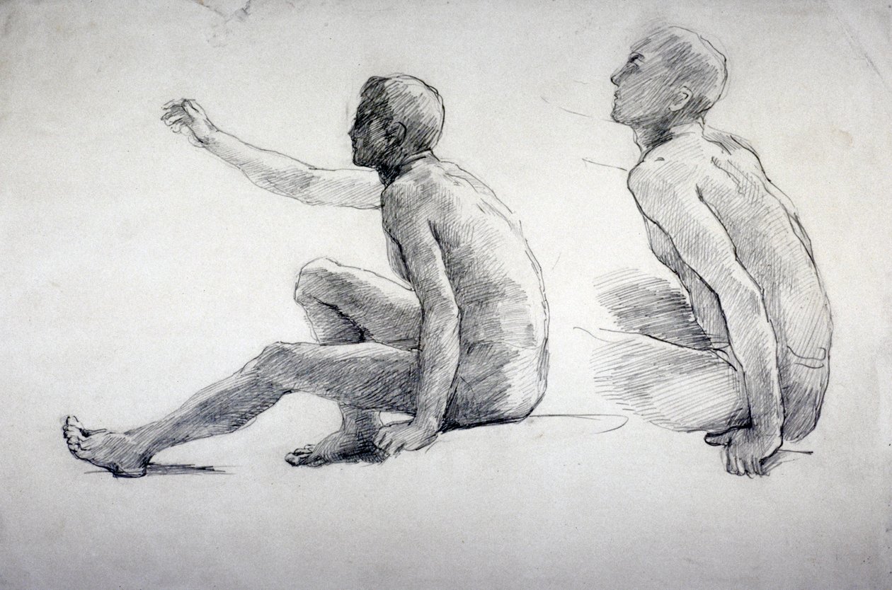 Due studi di un nudo maschile seduto da Anna Lea Merritt