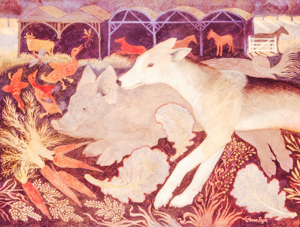 Jenny che guarda in un orecchio di maiale, 2013 (acrilico) da Anna Pugh