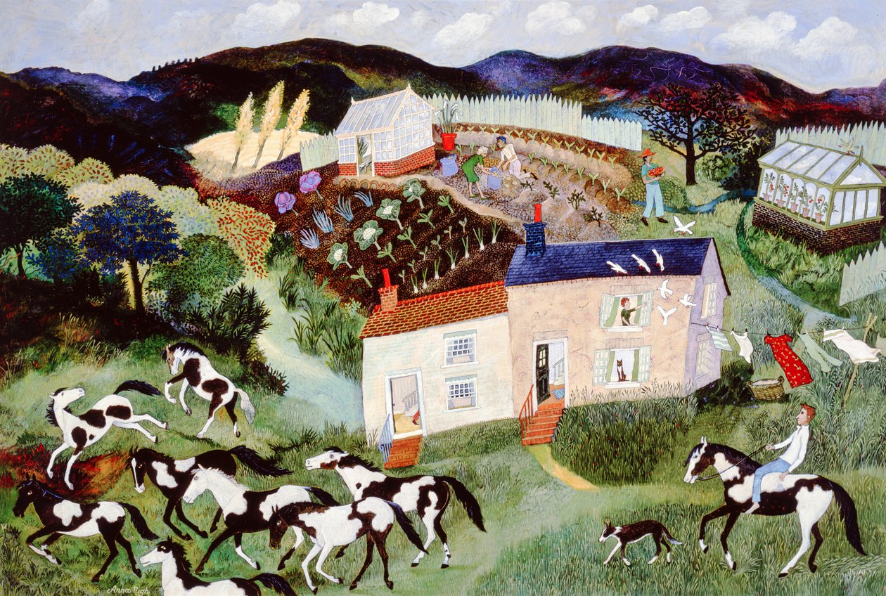 Raccolta di patate, 2001 (acrilico) da Anna Pugh