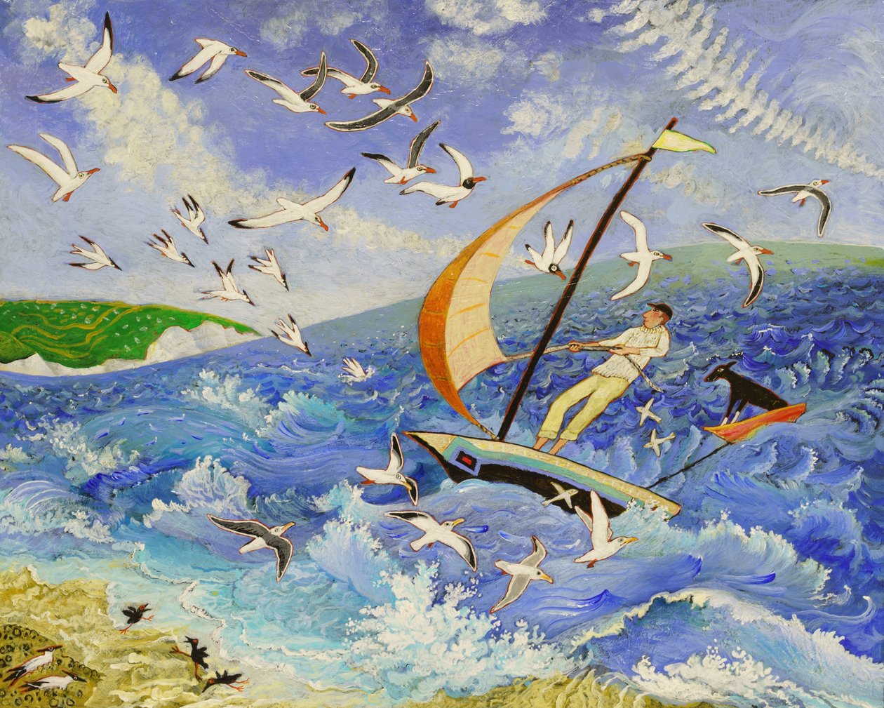 Wallace va in mare, 2017 (acrilico) da Anna Pugh