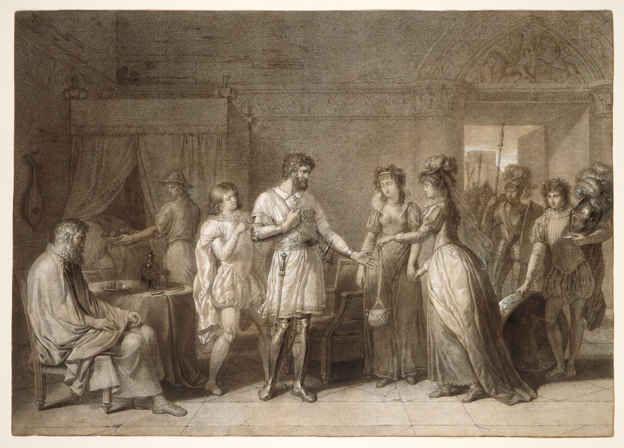 Bayard rifiuta i regali della sua padrona di casa, a Brescia da Anne-Louis Girodet de Roucy-Trioson